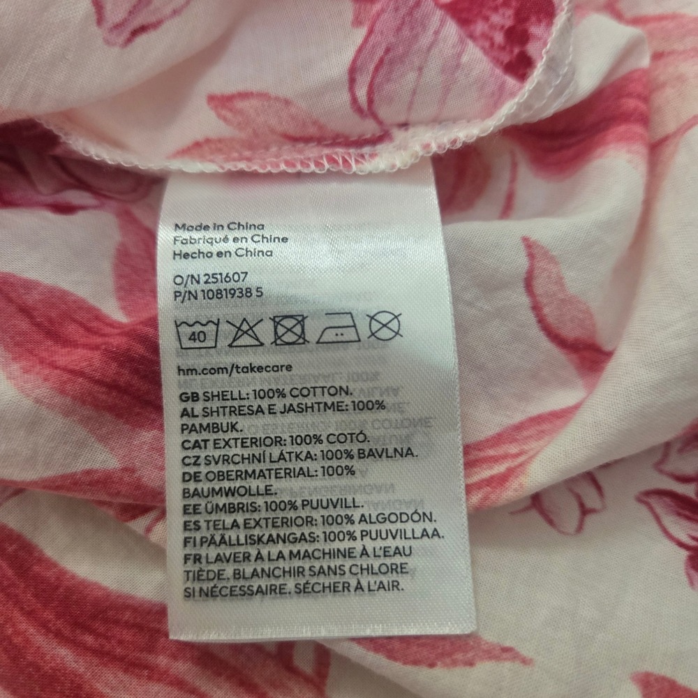 HM Pink Floral Toile Cotton Maxi Dress Tie Strap Womens Small V-Neck Summer - Picture 6 of 13